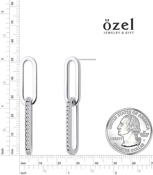 OZEL 14K Gold & Silver Plated Paperclip Chain Earrings with Cubic Zirconia – Dangle, Hoop, Huggie, Stud Styles – Women’s Fashion Jewelry Gift