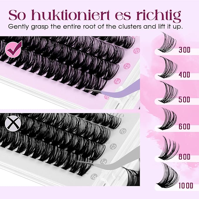 Lash Clusters Kit 30D+40D+50D+60D+80D+100D Wispy Individual Lashes Kit C-Curly Volume Lash Extensions 10-16mm Natural DIY Cluster Lashes Kit for Beginners