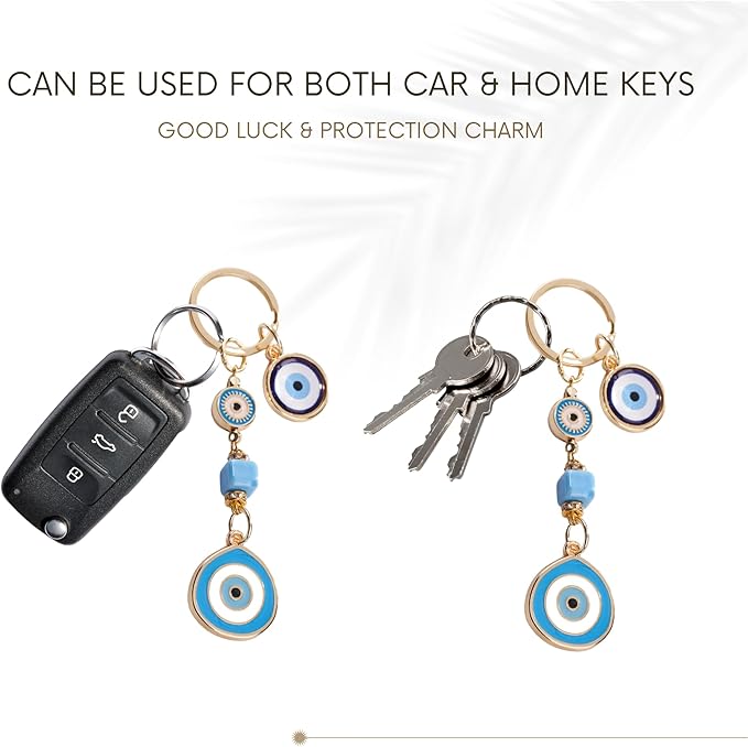 BCS Evil Eye Keychain Bag Charm - Good Luck & Protection Amulet - Car Keyring Purse Accessories for Women