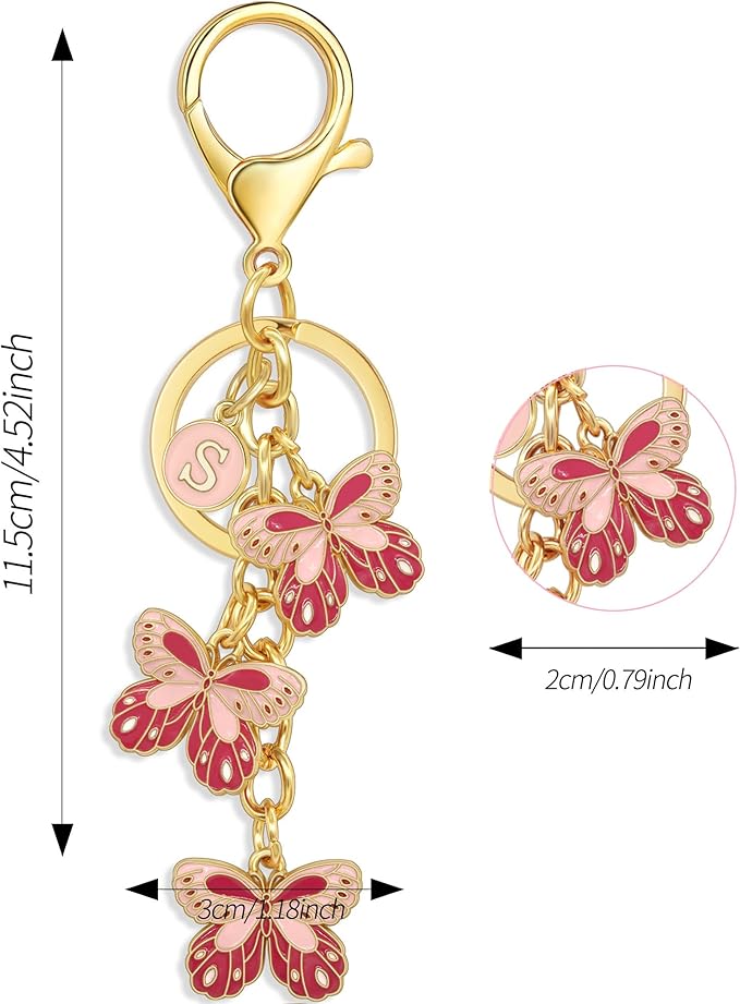 Double-sided Cute Butterfly Initial Letter keychain Butterfly Charms for key Handbag Backpack for Women