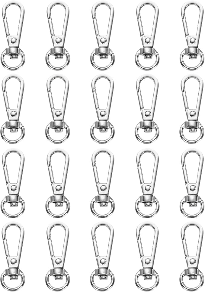 PATIKIL Swivel Lobster Claw Clasps 20pcs Push Gate Snap Hook Metal Trigger Clips Purse Hardware for Keychains Purse Handbag Makings DIY Crafts, Silver White