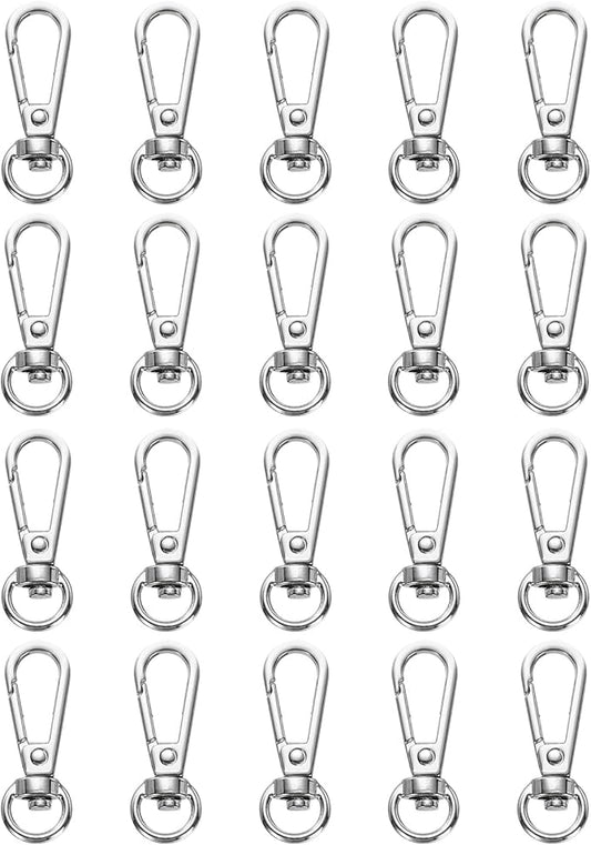 PATIKIL Swivel Lobster Claw Clasps 20pcs Push Gate Snap Hook Metal Trigger Clips Purse Hardware for Keychains Purse Handbag Makings DIY Crafts, Silver White