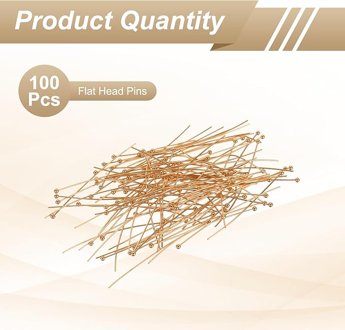 HARFINGTON 100pcs Ball Head Pins 1.97" 50mm Round Head Pins for Earring Pendant Necklace Bracelet Charm Jewelry Making Findings DIY Craft, Champagne Gold