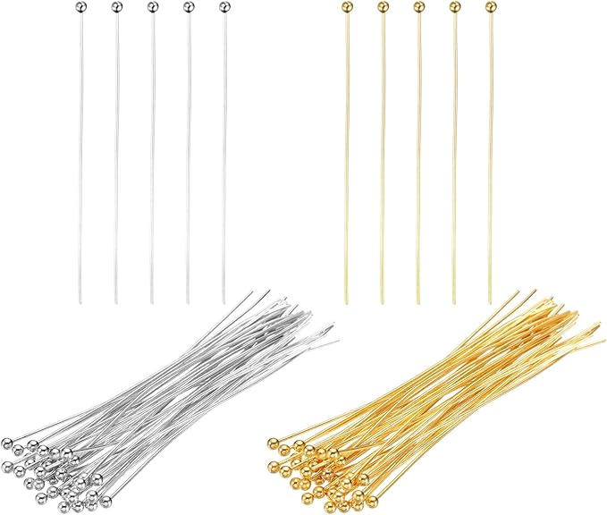 PATIKIL 2 Inch Ball Pins, Jewelry Making Headpins Straight Pins Findings Bendable for DIY Craft Bracelet Necklace Earring Pendant Making Supplies-400Pcs(Silver Gold)
