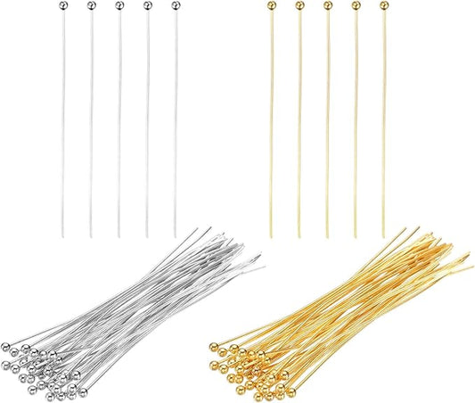 PATIKIL 2 Inch Ball Pins, Jewelry Making Headpins Straight Pins Findings Bendable for DIY Craft Bracelet Necklace Earring Pendant Making Supplies-400Pcs(Silver Gold)