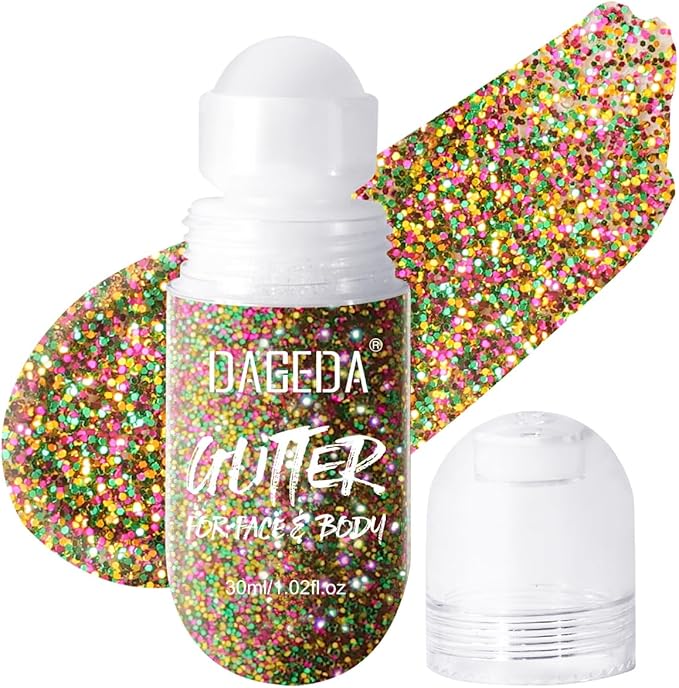 DAGEDA Body Glitter Gel, Roll-on Face Glitter for Mardi Gras Oufits Accessories for Women, Mardi Gras Green Purple Gold Hair Glitters,Body Shimmer Makeup for Carnival Party