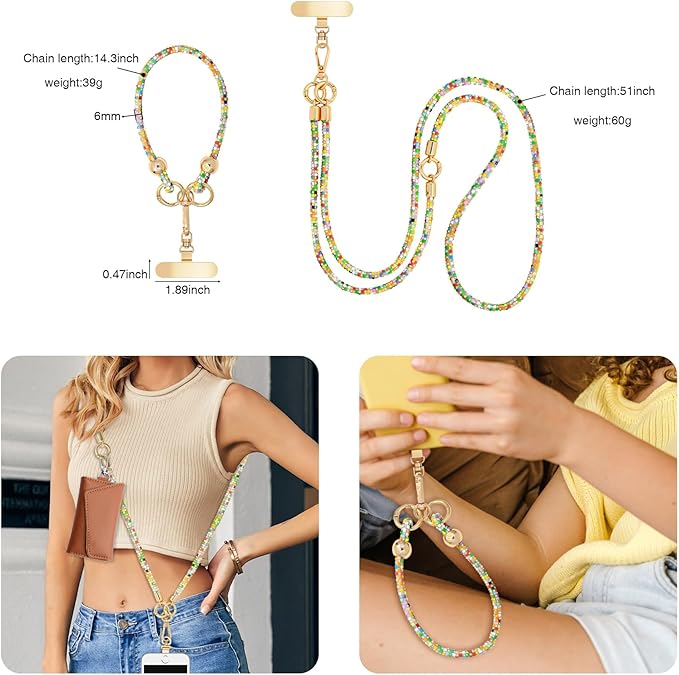 Crystal Phone Strap Crossbody and Wrist Lanyard, Anti Theft Layered & Wrist Strap Cell Phone Neck for Women