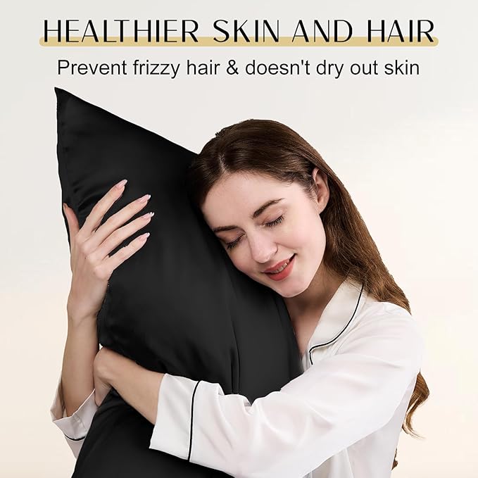 ZIMASILK Upgraded 100% 6A Grade Pure Mulberry Silk Pillowcase for Hair and Skin Silk Pillow Cases with Reinforced Hidden Zipper, More Soft & Durable, Gift Box (Queen 20"x30" Black)