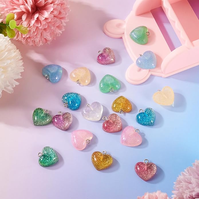 Resin Love Heart Star Flower Charms Colorful Heart Floral Pentagram Pendants Cute Hang Ornament for DIY Crafts Necklace Bracelet Keychain Jewelry Making