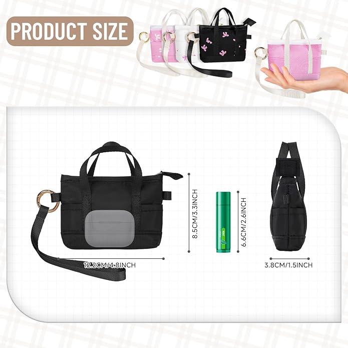 2 Pack Coin Purse Keychain, Mini Tote Bag Keychain with Wristlet, Cute Makeup Pouch Bag Wallets Accessories