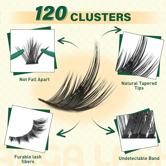 KEYYOU LASH California Sunset Manga Lash Clusters Kit 8-18mm Eyelash Clusters Kit DIY Lash Extension Natural Fairy Cluster Lashes with Lash Bond Seal Remover Applicator Soft Thin Band (Upgraded MG01)