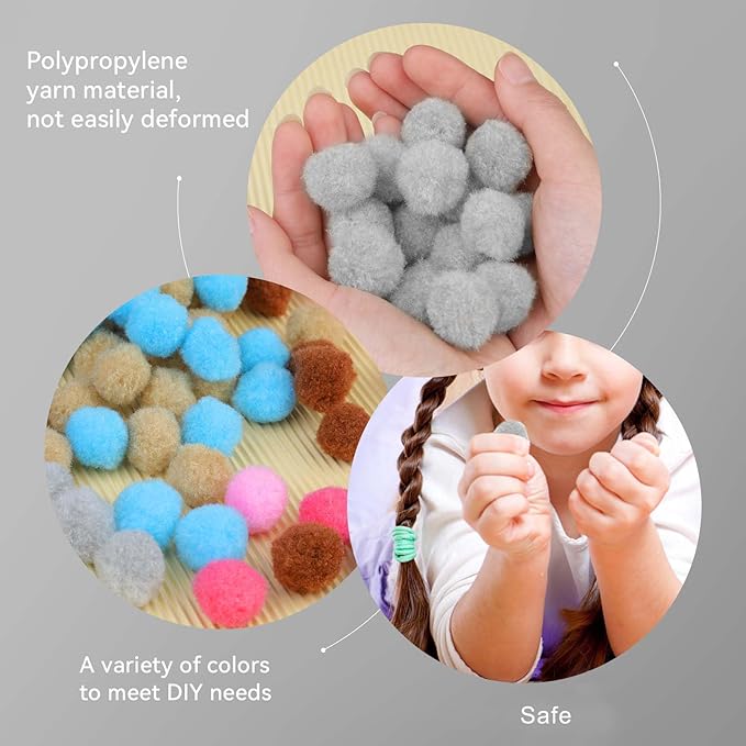 MORFEN 150 Pcs Pom Poms, 1 Inch Light Grey Craft Pom Poms, Fuzzy Pompom Puff Balls, Small Pom Pom Balls for DIY Arts, Crafts Projects,Birthday Home Decorations