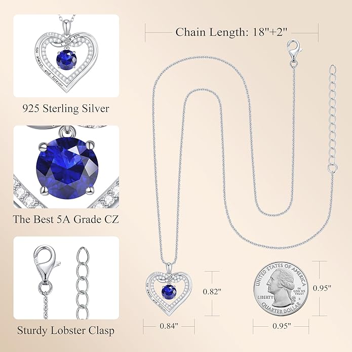 G&GEMSJEW Infinity Heart Birthstone Necklaces for Women, 925 Sterling Silver Jewelry, Pendant Heart Necklaces Birthday Anniversary Christmas Gift for Women Wife Mom Girlfriend Lady