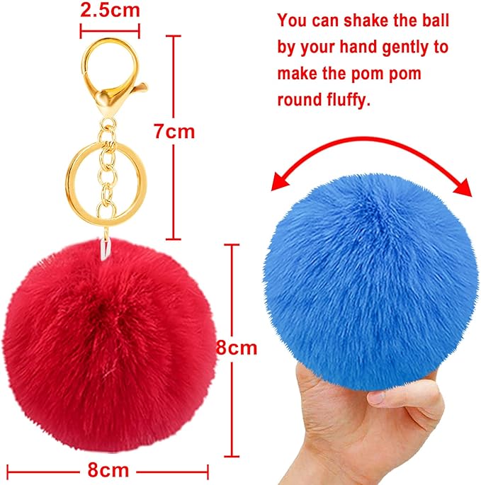 BQTQ 18 Pieces Pom Pom Keychain Rabbit Faux Fur Ball Keychain Fluffy Pom Pom Keychain Pom Pom Puff Ball with Keychain Hooks
