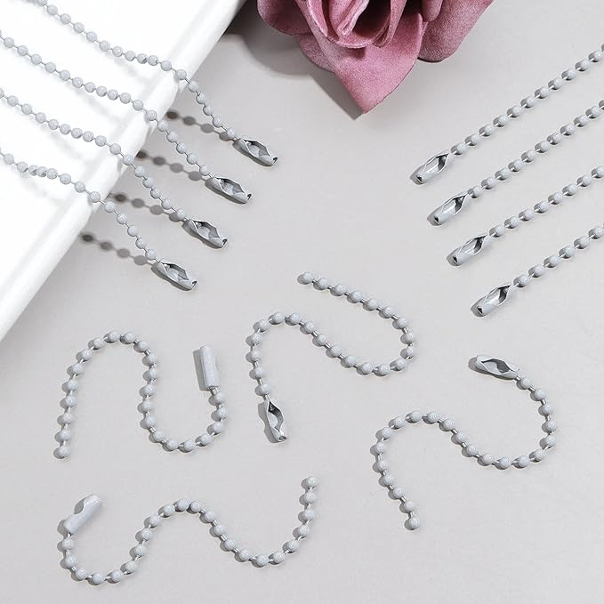 Lemonkey 100Pcs Ball Beads Chains Bulk,Gray Keychains Rings Metal Chains,4 Inch Dog Tag Metal Small Chains with Connectors for Hanging Decoration
