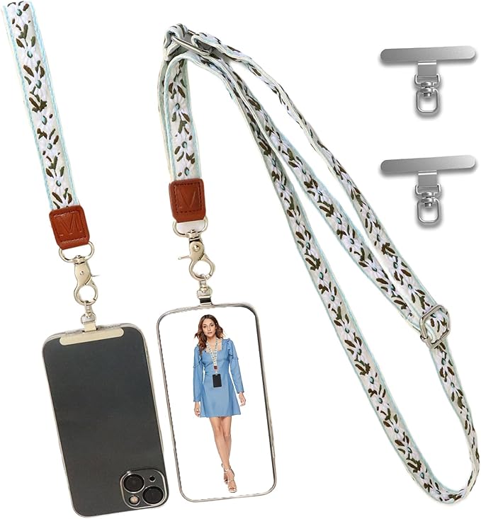 LEMEDE Wrist Keychain and Adjustable Phone Lanyard, Silver Hook Phone Crossbody Strap with 360° Rotating Phone Pads