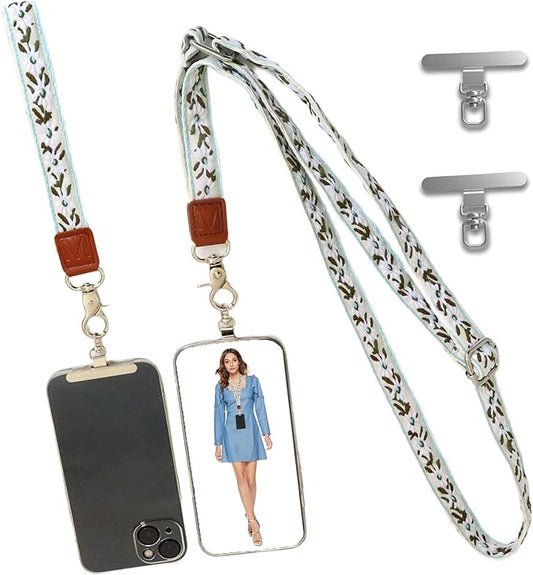 LEMEDE Wrist Keychain and Adjustable Phone Lanyard, Silver Hook Phone Crossbody Strap with 360° Rotating Phone Pads