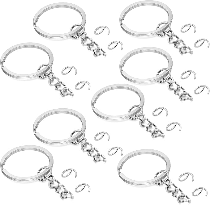 10Pcs Keychain Key Ring with Chain Bulk Split Key Chain,1.1 Inch Key Chains Parts with Open Jump Ring Connector for Jewelry Making Crafts (White K)