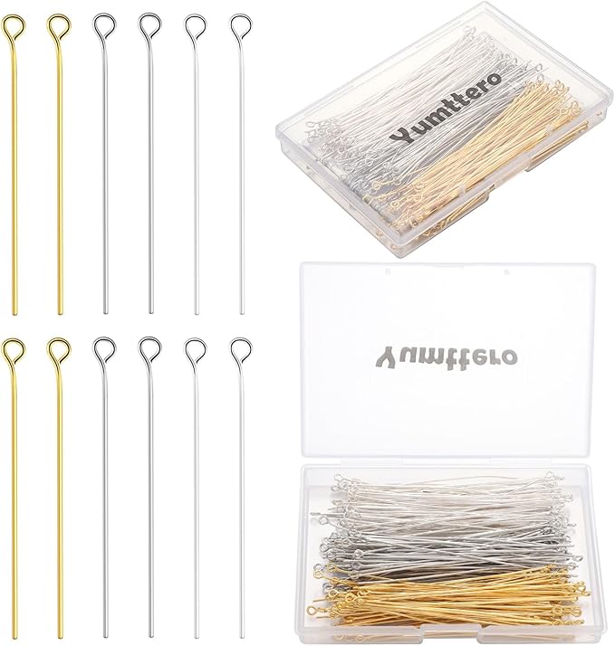 210 Pcs 70mm/2.76 Inch 21 Gauge Eye Pins for Jewelry Making Head Pins Ball Pins, Yumttero Straight Eye Pins for Craft Earring Bracelet Necklace Pendant Jewelry Making (Eye Pins,Mixed Color)