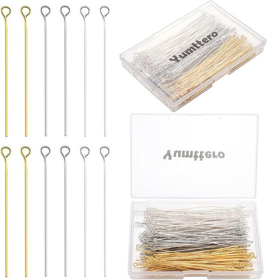 210 Pcs 70mm/2.76 Inch 21 Gauge Eye Pins for Jewelry Making Head Pins Ball Pins, Yumttero Straight Eye Pins for Craft Earring Bracelet Necklace Pendant Jewelry Making (Eye Pins,Mixed Color)