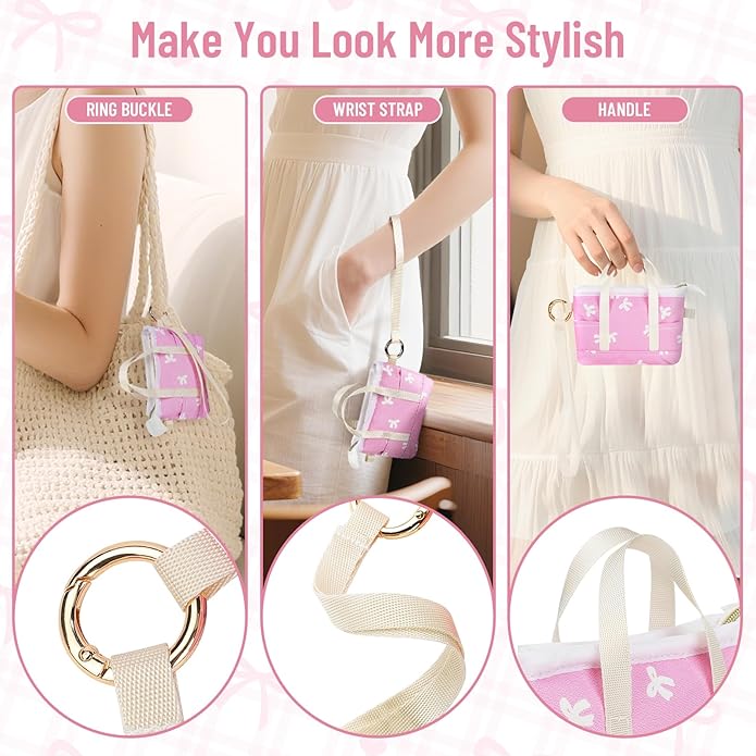 2 Pack Coin Purse Keychain, Mini Tote Bag Keychain with Wristlet, Cute Makeup Pouch Bag Wallets Accessories