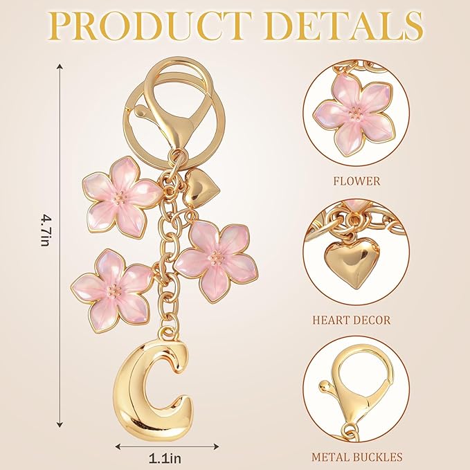 Snycler Bubble Initial Keychain Graceful Flower for bags car remote–A-Z Letter Charms for Women