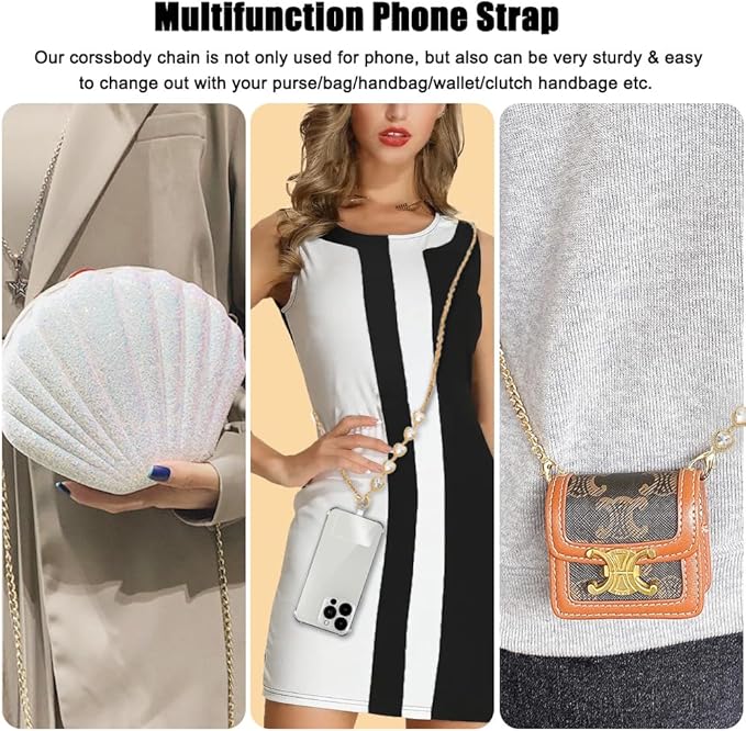 Phone Crossbody Chain Cell Phone Lanyard,Universal Leather+Metal Shouder Strap with Phone Tether Patches (F)