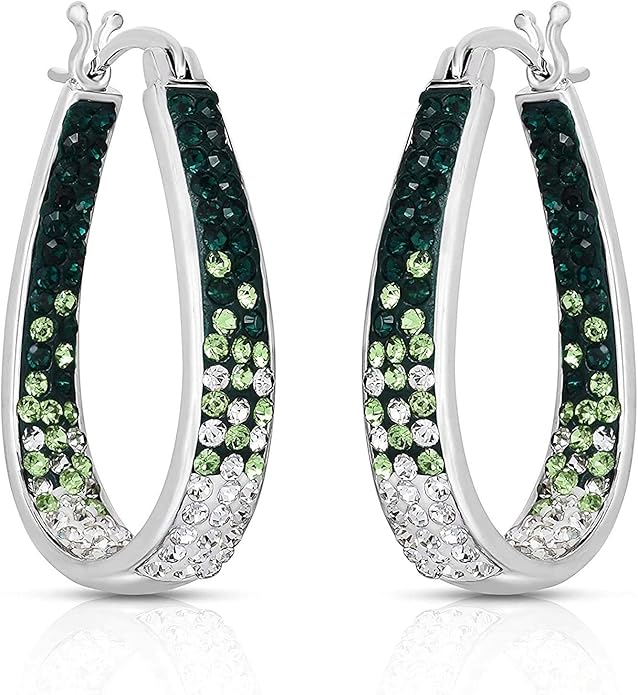 Savlano 14K White Gold Plated Inside Out Crystal Hoop Earrings For Women Comes With Savlano Gift Box