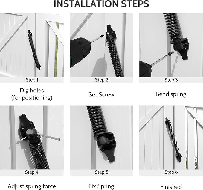 14" Gate Spring Self Closing Heavy Duty Outdoor Door Spring Automatic Gate Closer, Adjustable for Wooden and Vinyl Fence, Black,2 Pack