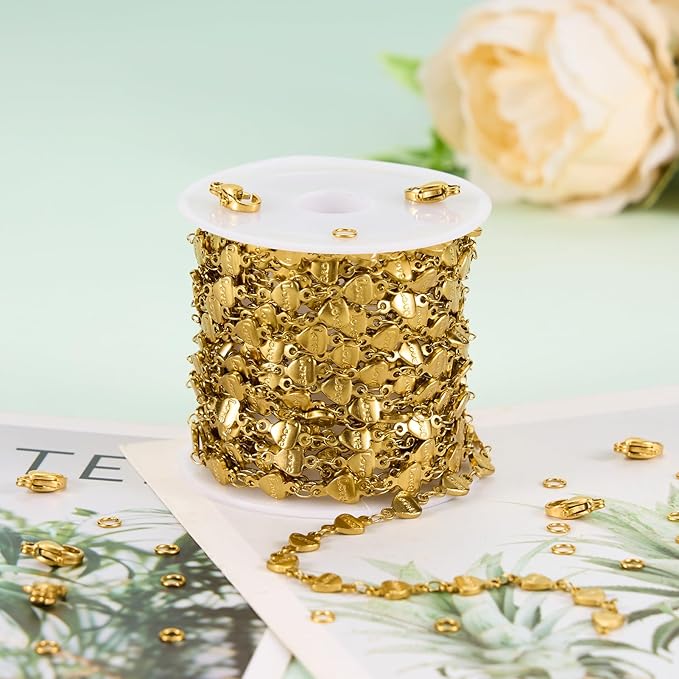 UMAOKANG 4 Meters Gold Plated Stainless Steel Chains Bulk Heart Chain for Jewelry Making Women Necklace Bracelet DIY Supplies Findings