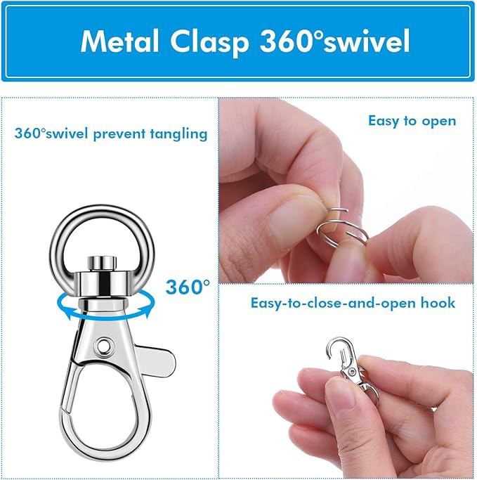 Key Chain Swivel Hooks, Anezus 100pcs Keychain Hardware Metal Swivel Snap Hook Lanyard Clips Hooks with Keychain Rings for Keychain Hardware and Lanyard Charms