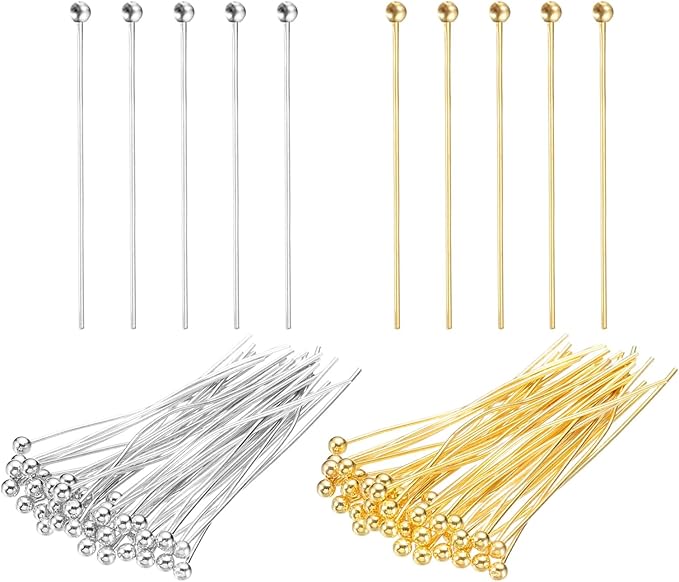 PATIKIL 1.2 Inch Ball Pins, Jewelry Making Headpins Straight Pins Findings Bendable for DIY Craft Bracelet Necklace Earring Pendant Making Supplies-400Pcs(Silver Gold)