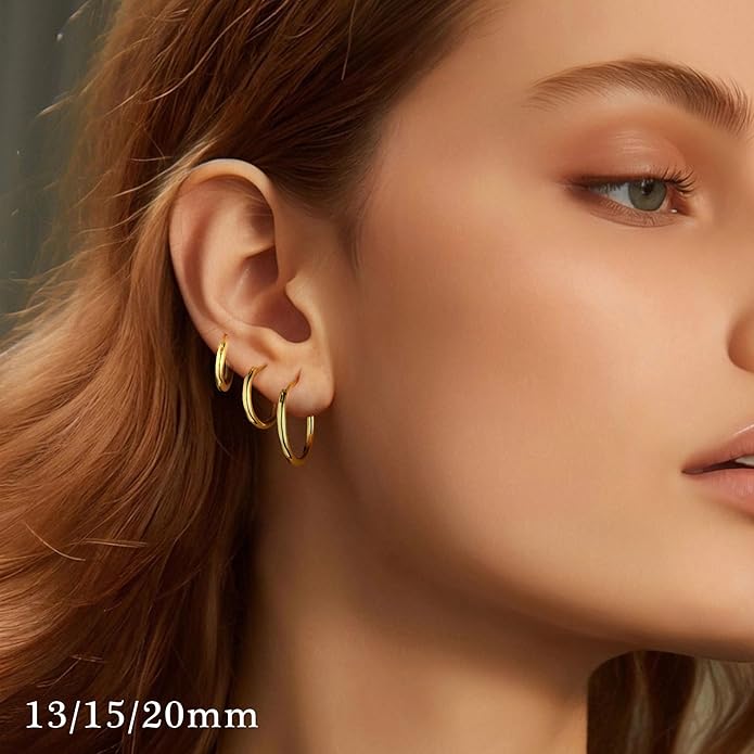 M MOOHAM 14K-Gold-Plated Hoop Earrings for Women - Hypoallergenic 14K Gold 925 Sterling silver-plated Post Sensitive Ears Nickel Free Hoops Earrings Set for Women Jewelry Lightweight 13-60mm
