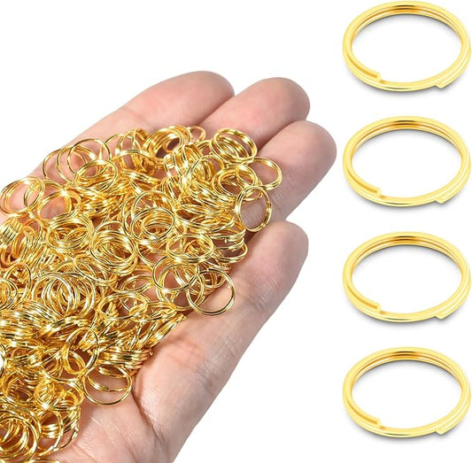 10mm 300 PCS Gold Mini Key Rings, Double Loops Split Jump Rings Jewelry Making Metal Tiny Key Ring for Keychain, Pet Collar Tag, Luggage Tag DIY Craft Hardware