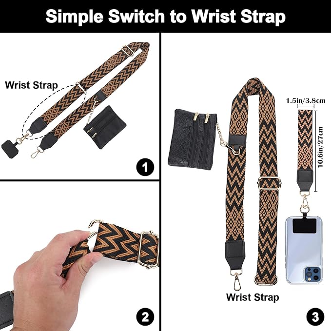 XANGNIER Clip and Go Strap for Phone with Wallet Crossbody, Phone Strap with Zippered Wallet, Adjustable Anti Theft Cellphone Lanyard for Women, Cellphone Chain Accessories,Multicolor 6
