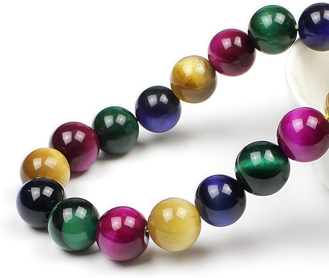 MJDCB Stone Beads 10mm 35pcs Round Mixed Color Tiger's Eye Loose Gemstone Bead Charms for Jewelry Making Bracelet Necklace Earring Pendant