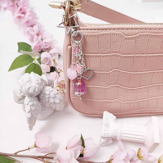 Y2K Aesthetic Keychains for Women Cute Flowers Star Cake Jellyfish Keychins Charms Kawaii Bag Purse Decor