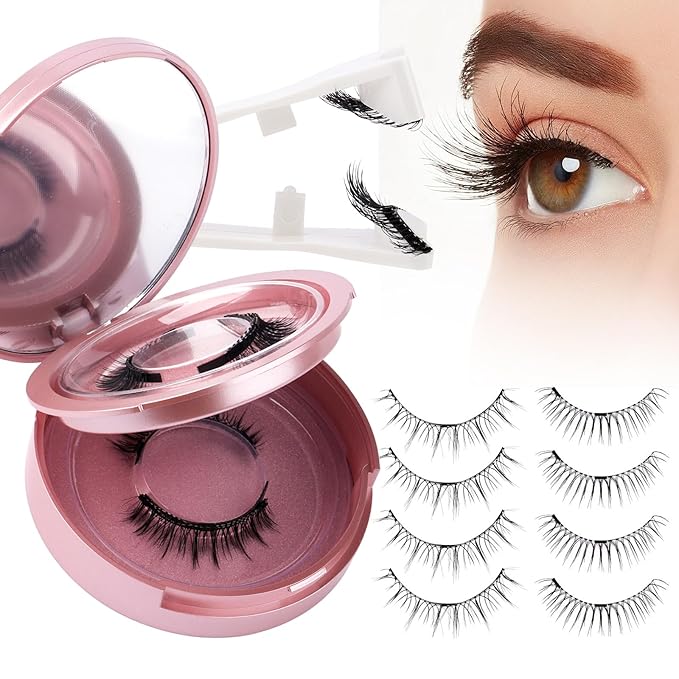 2-Pairs Magnetic Eyelashes Kit with Applicator: Wendy Natural Reusable False Lash Soft Waterproof False Lash No Glue Needed, 079+B01
