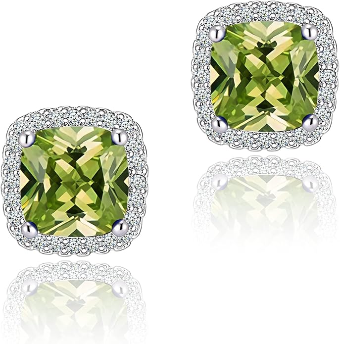 YOMELA Cubic Zirconia Earrings Studs, Halo CZ Birthstone Simulated Diamond Stud Earrings for Women