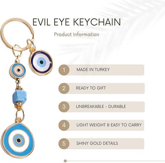 BCS Evil Eye Keychain Bag Charm - Good Luck & Protection Amulet - Car Keyring Purse Accessories for Women