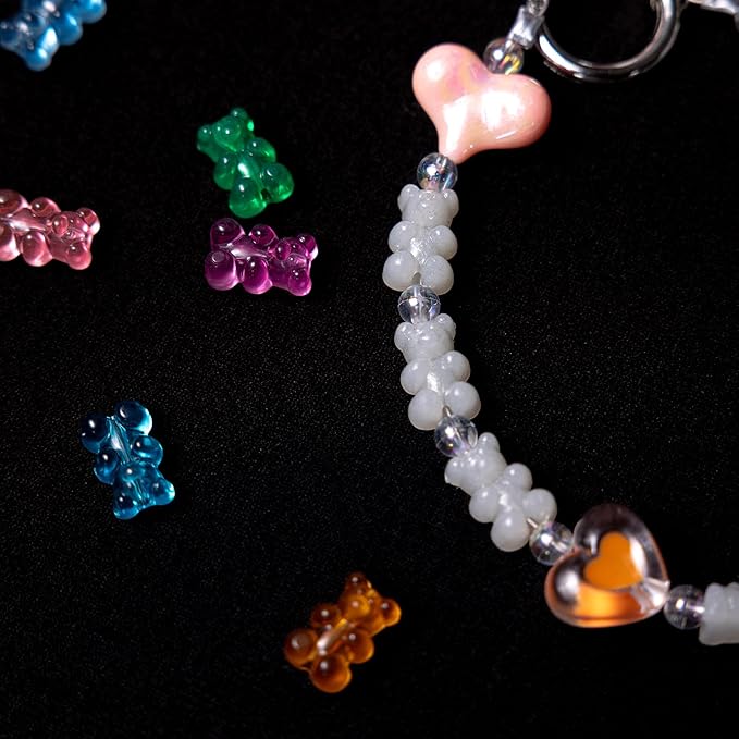 nikkiGuo 200 PCS Acrylic Bear Beads Jewelry Making Kit – 24 Colors in 4 Styles: Candy Color, Transparent, Opaque & Glow in The Dark Beads with Wire, Clasps for DIY Bracelets, Necklaces, Keychains