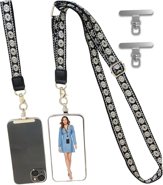 LEMEDE Wrist Keychain and Adjustable Phone Lanyard, Silver Hook Phone Crossbody Strap with 360° Rotating Phone Pads