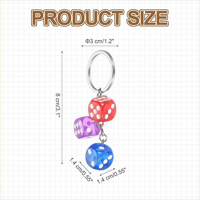 PATIKIL Lucky Dice Keychain Charm, Resin 3D Cube Square Mini Dice Keyrings with 3 Pendants for Bag