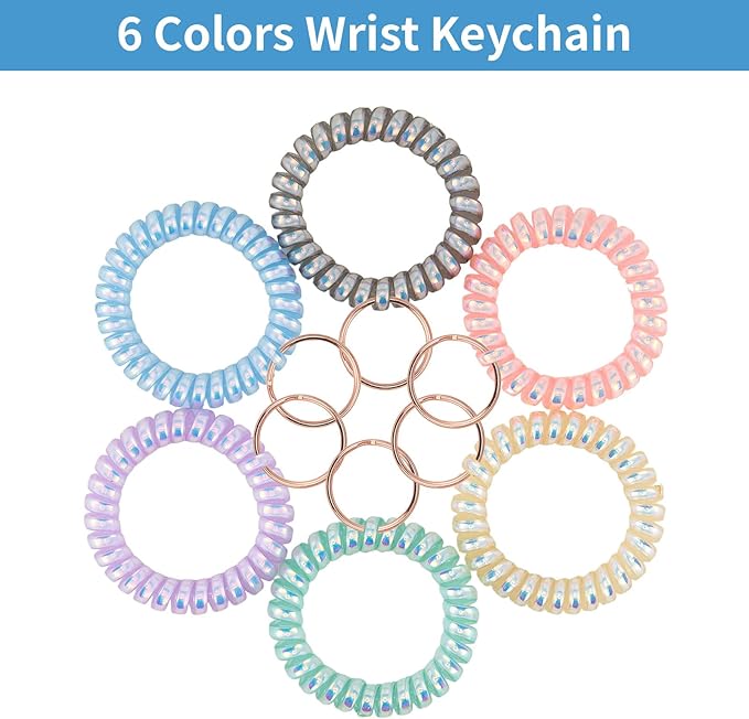 Spiral Keychain Stretchy Wrist Coil Bracelet Key Chain Waterproof Wristlet Key Holder for Pool, Sauna, Sports, Gym
