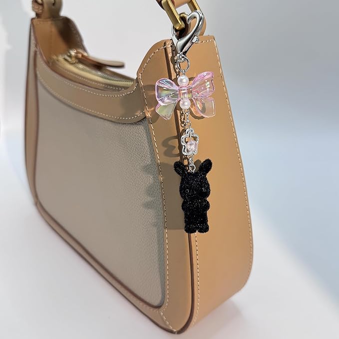 Cute Fuzzy rabbit Keychain for Women - Y2K Plush Bow Bag Charm Decor, Kawaii Kitty Pendant Gift for her
