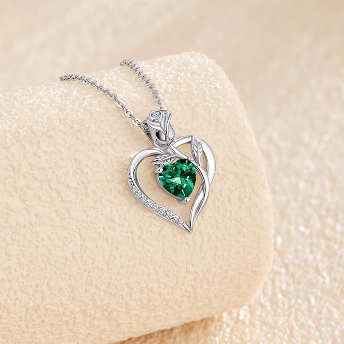 1.2CT Rose Heart Necklace Option of Moissanite or Lab-Grown Sapphire Ruby Emerald&More Necklace for Women Birthstone Girlfriend Necklace S925 Sterling Silver 18K White/Rose Gold Plated D Color VVS1 Gift for Wife Mother Daughter for Birthday Anniversary...