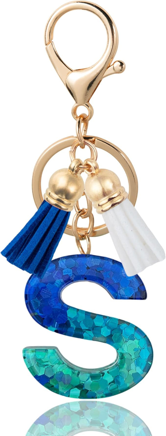 Initial Letter Keychain Cute Resin with 2 PU Tassel, Letter Keychain for Backpack Charms, Initial Keychains for Women