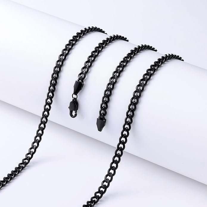 Fiusem 3.5mm Cuban Link Chains for Men, Silver Tone/Black/14K Gold Plated Stainless Steel Necklace Chain, Mens Necklace 16, 18, 20, 22, 24, 26, 28 Inch
