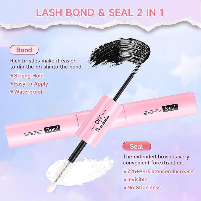 DIY Lash Clusters Kit 240pcs Natural Eyelash Extension Kit, 8-16mm 60D 80D Individual Lashes Kit with Lash Bond and Seal, Lash Extension Kit for Self Use (60D&80D, 0.07D, 8-16mm, Kit)