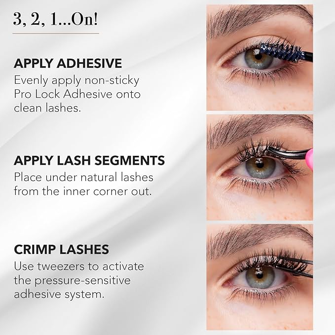 Pro Lash ProWear Starter Lash Clusters Kit - Easiest to Apply Lashes - 10-Day Cluster Eyelash Extensions - 3 Sets of False Eyelashes Plus Adhesive, Remover, Tweezers - Volume Luxe XL No. 12 - Black